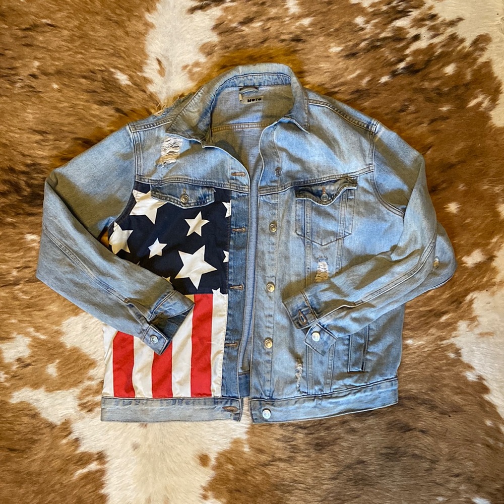 TOPSHOP MOTO AMERICAN FLAG DENIM JACKET